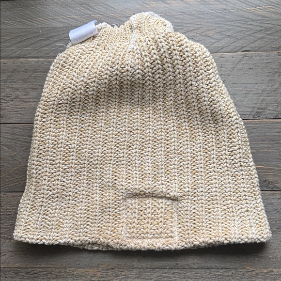 Love Your Melon Cream Knit Beanie with Leather Patch OS - Picture 4 of 5